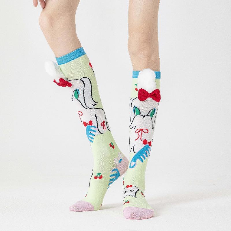 Pink Three-dimensional Socks Featuring Children's Cartoon Animals, Slimming and Boneless Legs, Color-matched Long Socks, Trendy and Fashionable.