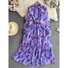 Retro Graceful Stand Collar Speaker Long Sleeves Elegance Dress