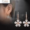 Fashion Crystal Stud Ear Beautiful Flower Brincos Rose Gold Drop Long Earrings Exquisite Sakura Bijoux Earring X1349