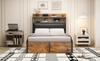 Bed Frame 90 x 200 with Hydraulic Lift Mechanism, USB, Upholstered Headboard, Retro Wood and Metal Design, Hidden Storage Layer Single Bed Black