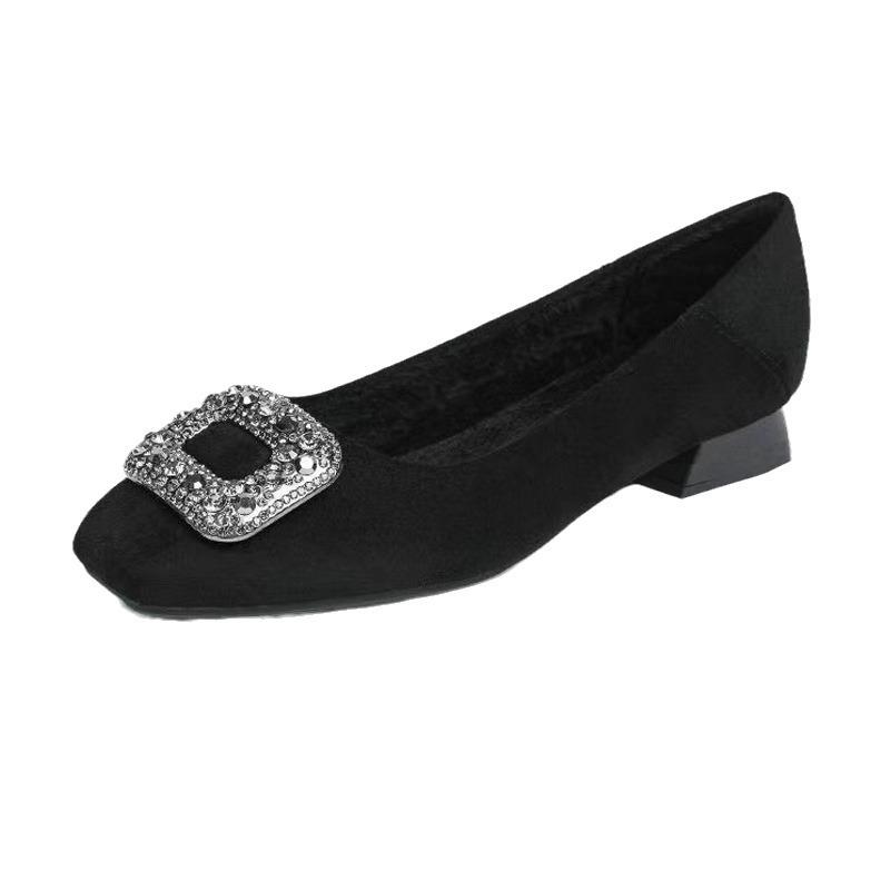 Французские стразы на толстом каблуке, высококачественные одинарные туфли для женщин 2024 года, новые летние туфли с квадратной головкой и неглубоким горлом, темпераментные туфли на высоком каблуке для поездок на работу