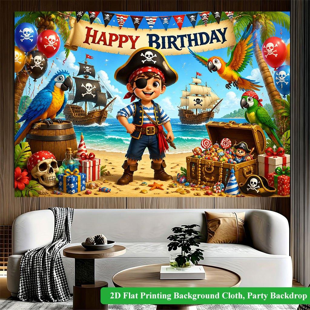 2D Flat Backdrop1pc Pirate Theme Beach Birthday Party Backdrop Banner Polyester Wall Decor For Living Room Bedroom Office Outdoor Decor