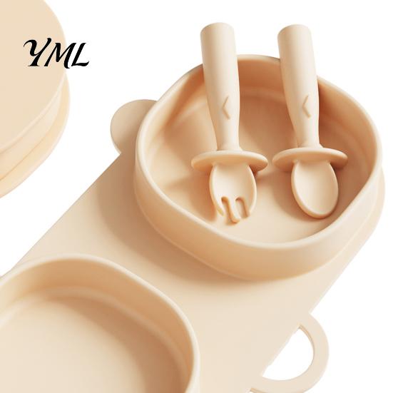 Lightweight Eating Supplies for Outing Silicone Baby Foldable Dinner Plates with Fork And Spoon, Easy Storage Kids Feeding Tray Travel Essentials,