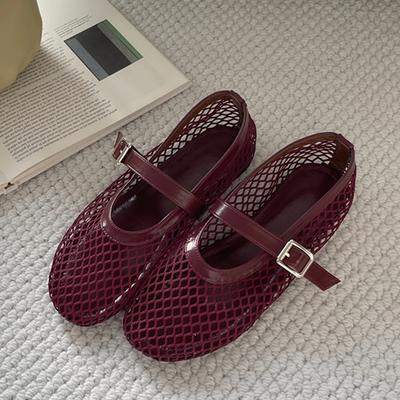 Летние дизайнерские удобные сетчатые туфли на каблуке Женские балетки Модные с круглым носком Ремешок с пряжкой Повседневные уличные нарядные сандалии