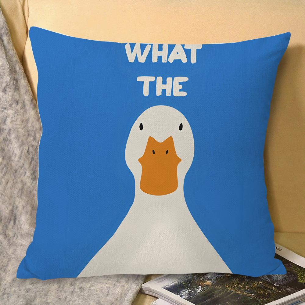 Подушка с принтом "What The Duck" Натуральный лен Органическая ткань Двусторонняя печать Декор для дивана и дома Подарок Наволочка