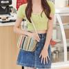Fashion Women Rainbow Striped Crossbody Shoulder Bag for Girls Small Purse and Handbag Ladies Straw Woven Shell Beach Bag ARI