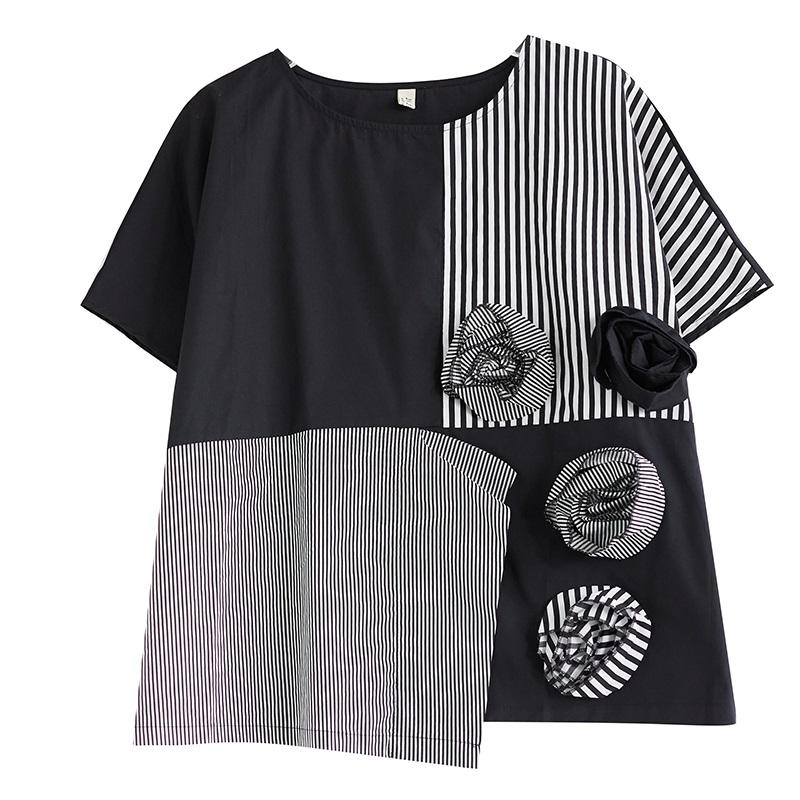 Большой размер с короткими рукавами, черная хлопковая повседневная свободная летняя футболка, топы, женская футболка