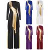 Womens Worship Dance Outfit Asymmetrical Hem Metallic Patchwork Dress with Wide Leg Pants for Church Performances