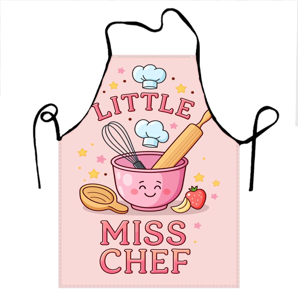 Little Miss Chef Apron For Kids Cooking Baking Apron With Whisk Rolling Pin And Bowl Design Pink Color For Girls Kitchen Wear