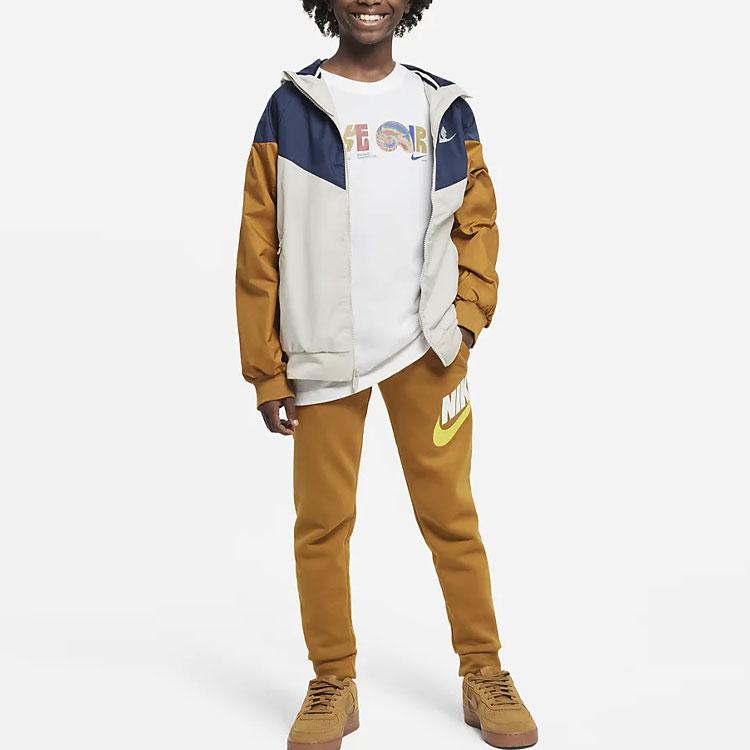 Nike Knitted Sports Pants With Logo Embroidery And Fleece Cuffs Kids Bottoms Desert-Yellow CJ7863-754