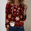 Women's Fashion Casual Long Sleeve Christmas Printed Round Neck Top