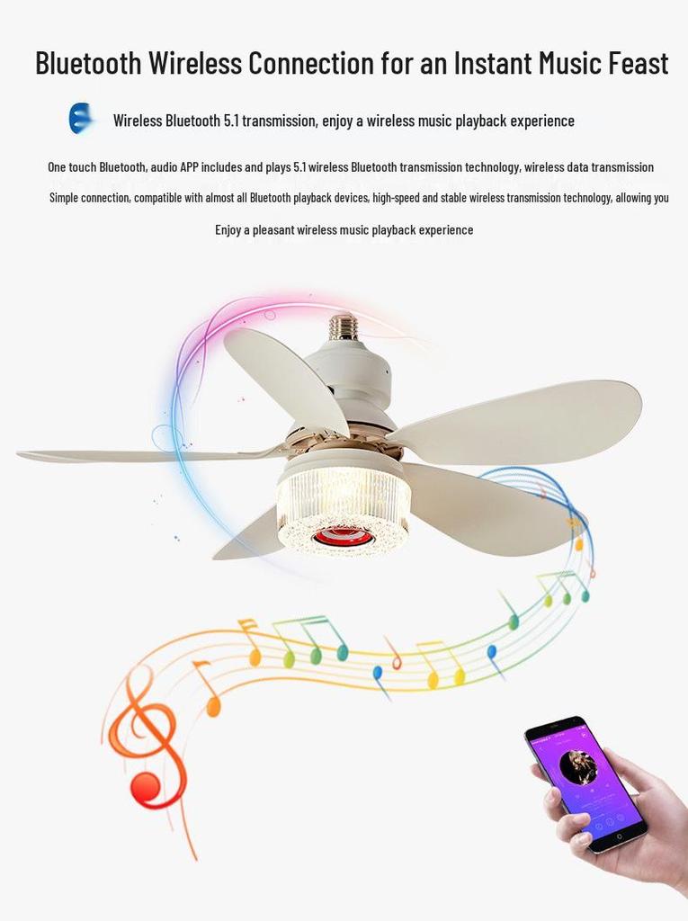 Bluetooth E27 RGB Музыкальный вентилятор-светильник с рисунком Цветок скачек - Многофункциональный 3-в-1 Широкое напряжение.