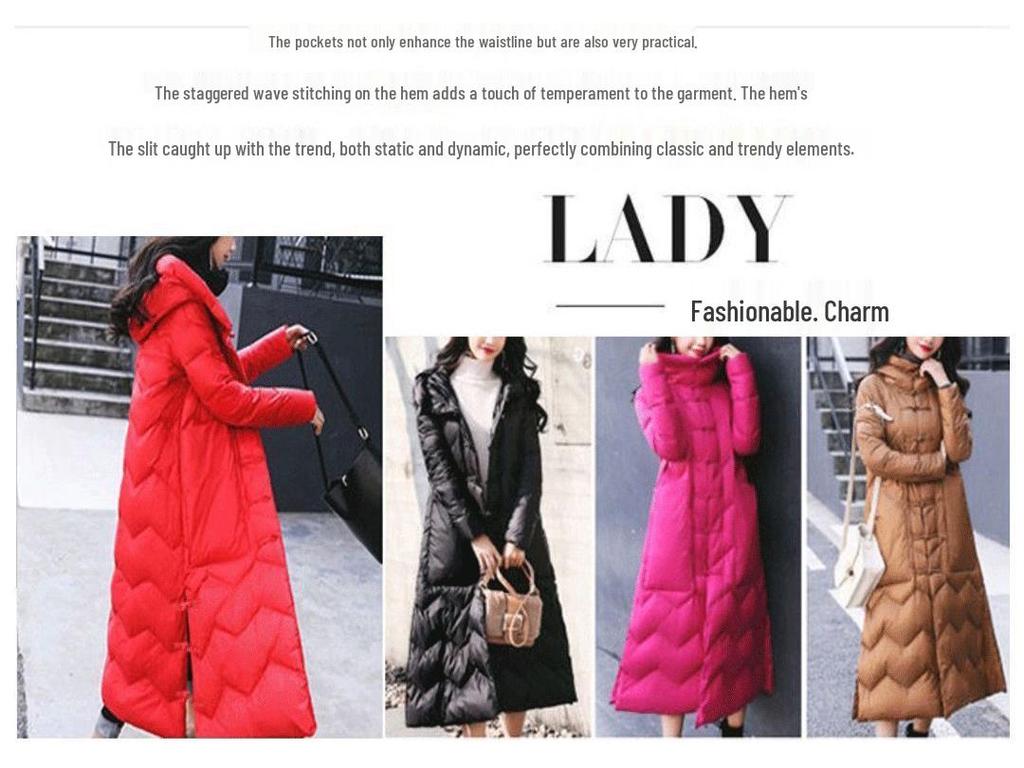 Women's Extra Long Retro Coat with Frog Button - New Version In White Duck Down, Chinese Ethnic Style