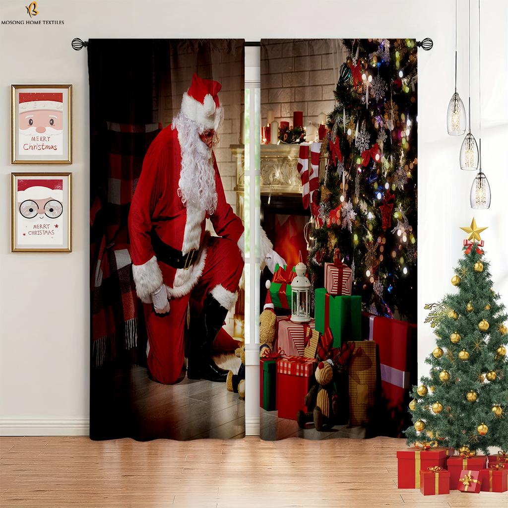 Винтажная Рождественская елка Снеговик 3D Печать занавеска полиэфирное волокно рождественский праздник украшение занавеска 2 шт.