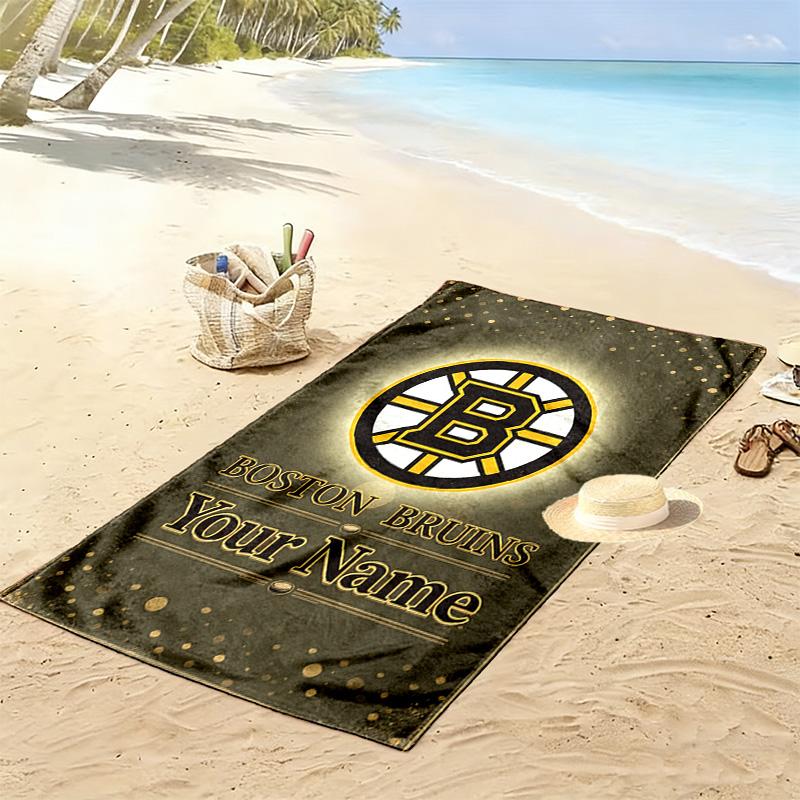 Name Custom Boston Bruins Logo Print Beach Towel, Large Soft Quick Dry Towel for Beach Camping Swimming