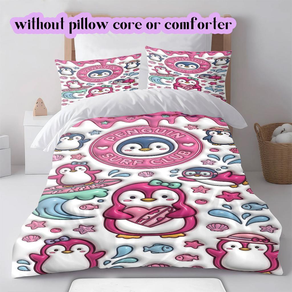 Cute animals surfing Pattern Bedding,Quilt Set Quilt Cover Pillowcase Home Birthday Gift (1*duvet cover+2*pillowcase,without core)