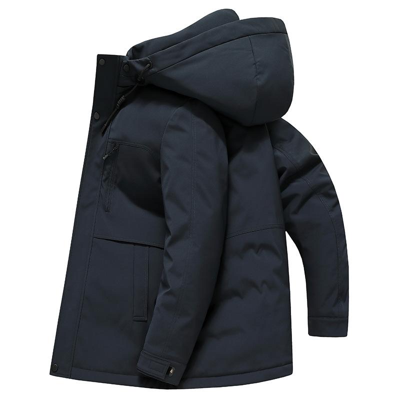 Зимняя новая утолщенная куртка средней длины для мужчин, белая утиная пуховая куртка с капюшоном, утепленная, повседневная