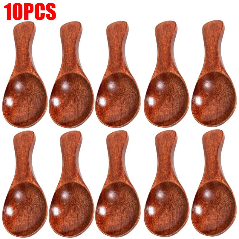 10/1PCS Mini Wooden Spoon Short Handle Kitchen Wood Spoons Spice Condiment Sugar Coffee Honey Scoops Home Kitchen Accessories4
