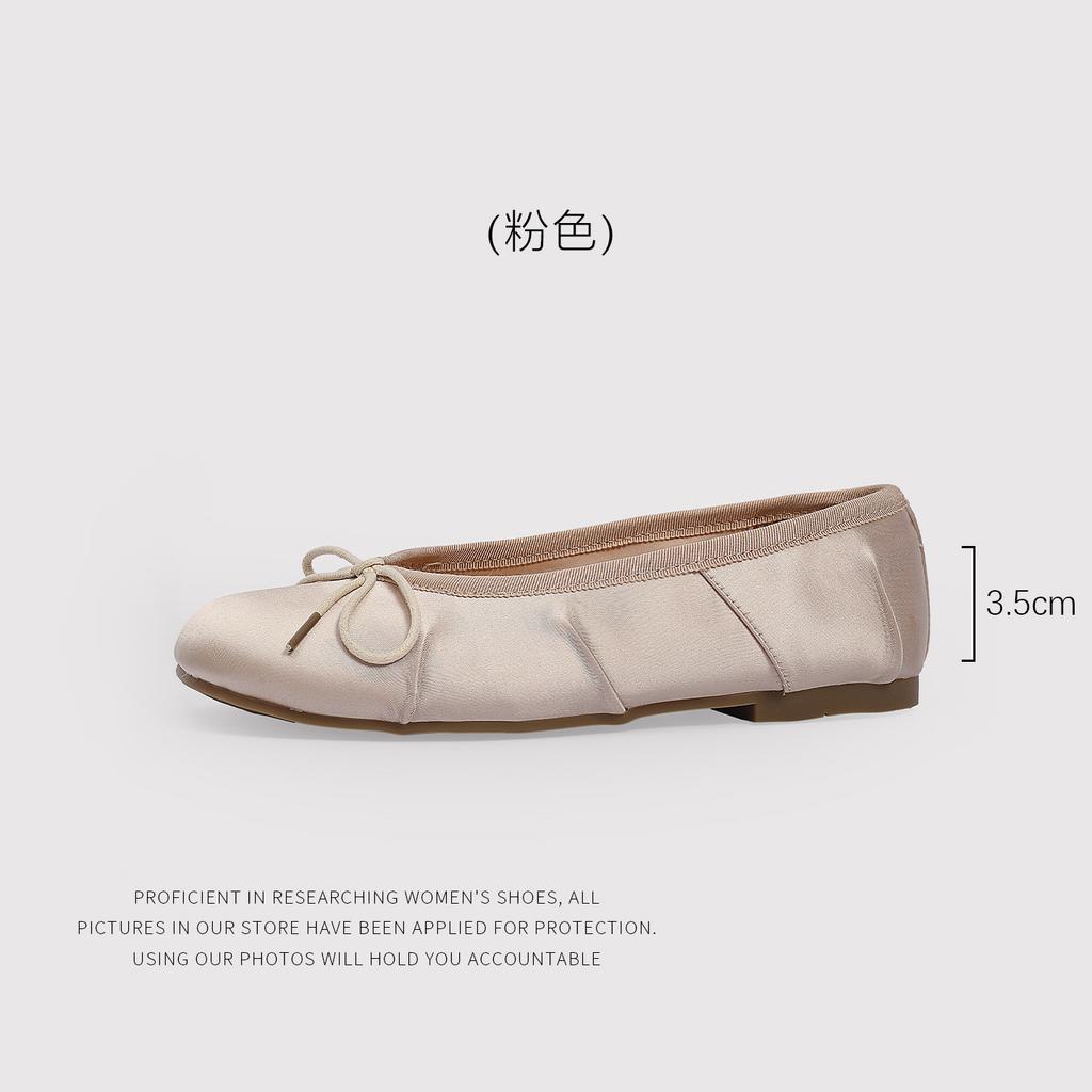Bow Satin Spring Polka Dot Light Mouth Single Shoes Flat Ballet