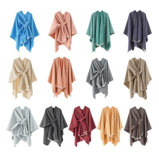Women Shawl Scarf Solid Color Knitted Shawl Wrap Imitation Cashmere Shoulder Top Sweater Shawl Fashion Accessory