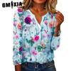 Женские модные повседневные летние однотонные свободные блузки и рубашки с v-образным вырезом и длинным рукавом с принтом