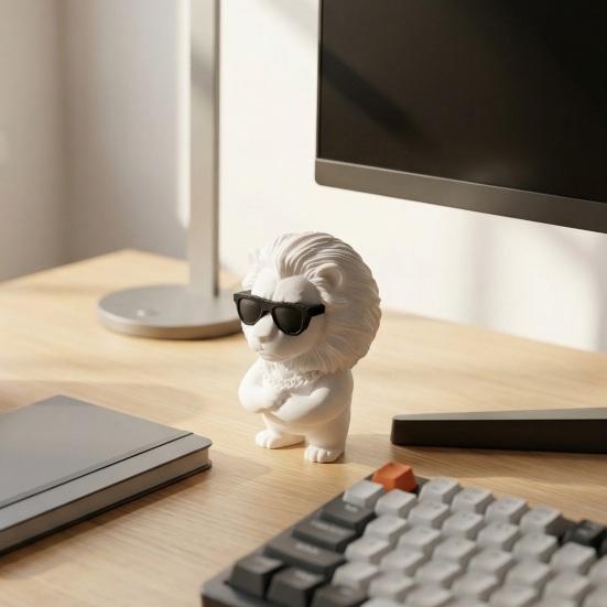 3D-печатная фигурка льва Забавная крутая статуэтка льва в солнцезащитных очках Коллекционный настольный орнамент для дома офиса Декор executive стола
