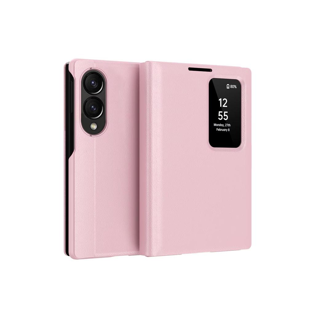 Luxury Leather Wallet Card Slot Smart View Case for Samsung Galaxy Z Fold 8 Fold8 Wide Flip-Free Answering Wake Up Flip Cover