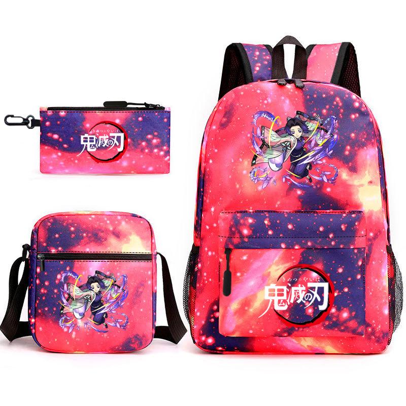 New Schoolbag Animation Three-piece Set Heat Transfer Schoolbag Small Shoulder Pencil Bag Primary and Secondary School Students Backpack