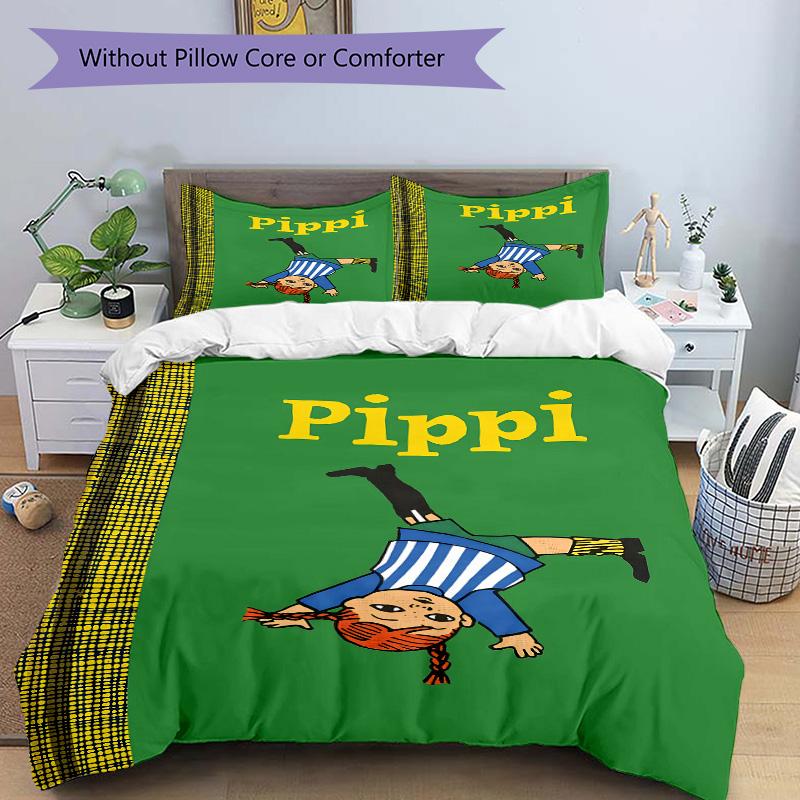 Pippi Adventures Print 3Pcs Bedding Setduvet Cover With 2 Bedropillowcase Home Birthday Gift