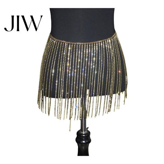 Glittering Tassel Belly Belt Rhinestone Waist Chain for Women, Sparkly Sexy Dance Body Skirt-Style Hip Accessory, Elastic Stage Performance Club Party