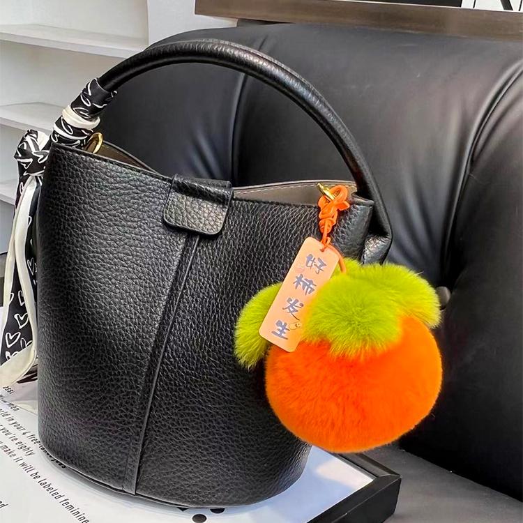 Real Otter Rabbit Hair Little Persimmon Car Keychain Pendant Instagram Cute Plush Ball Book Bag Pendant Birthday Gift