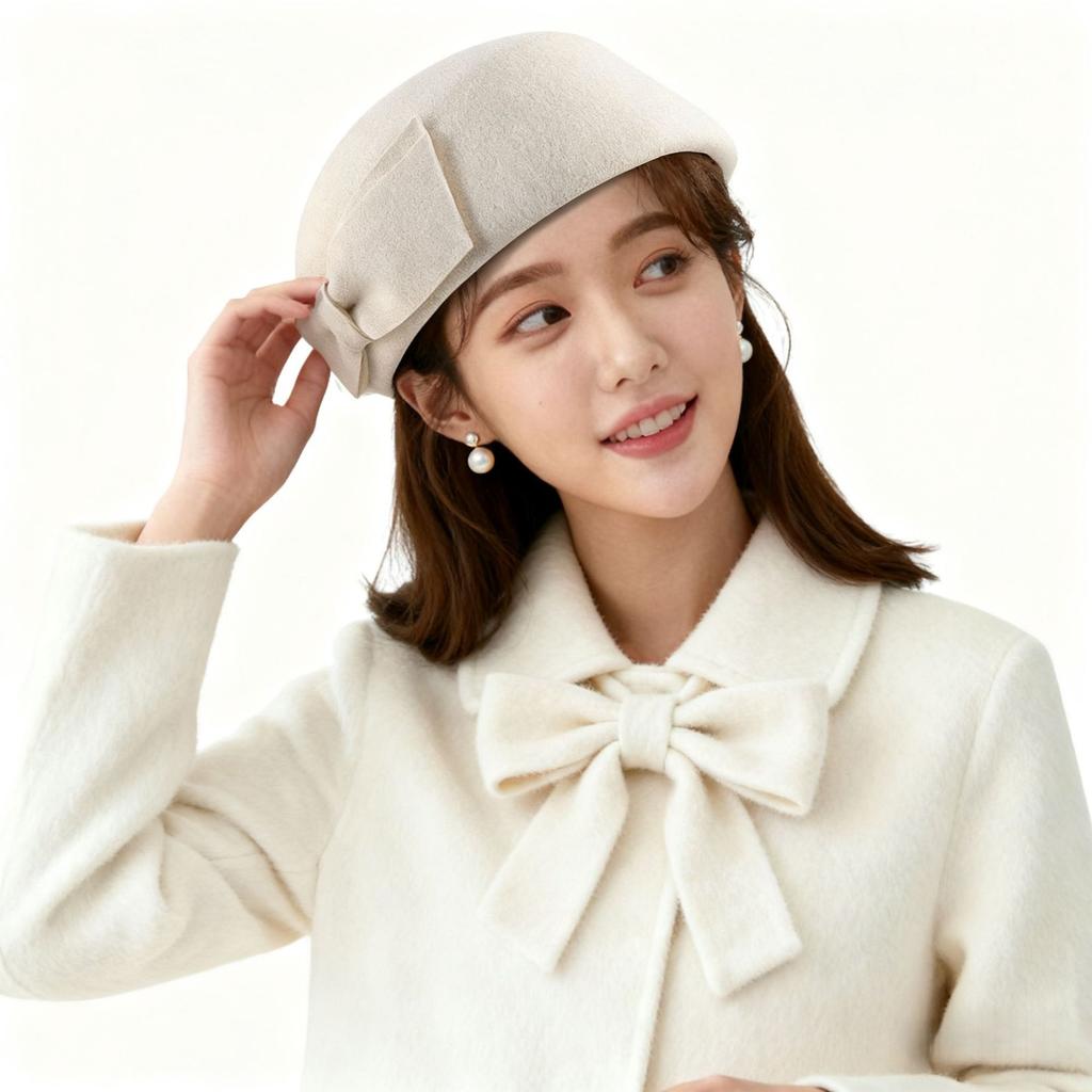 Small fresh three-dimensional bow wool beret~ autumn and winter women's high-end felt top hat