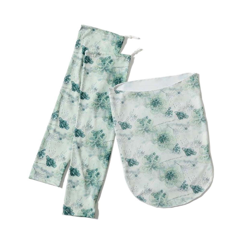 3pcs Breathable Floral Ice Silk Mask UPF50+ Elastic Sunshade Arm Cover Tube Scarf Neck Scarf Women Sunscreen Veil Outdoor