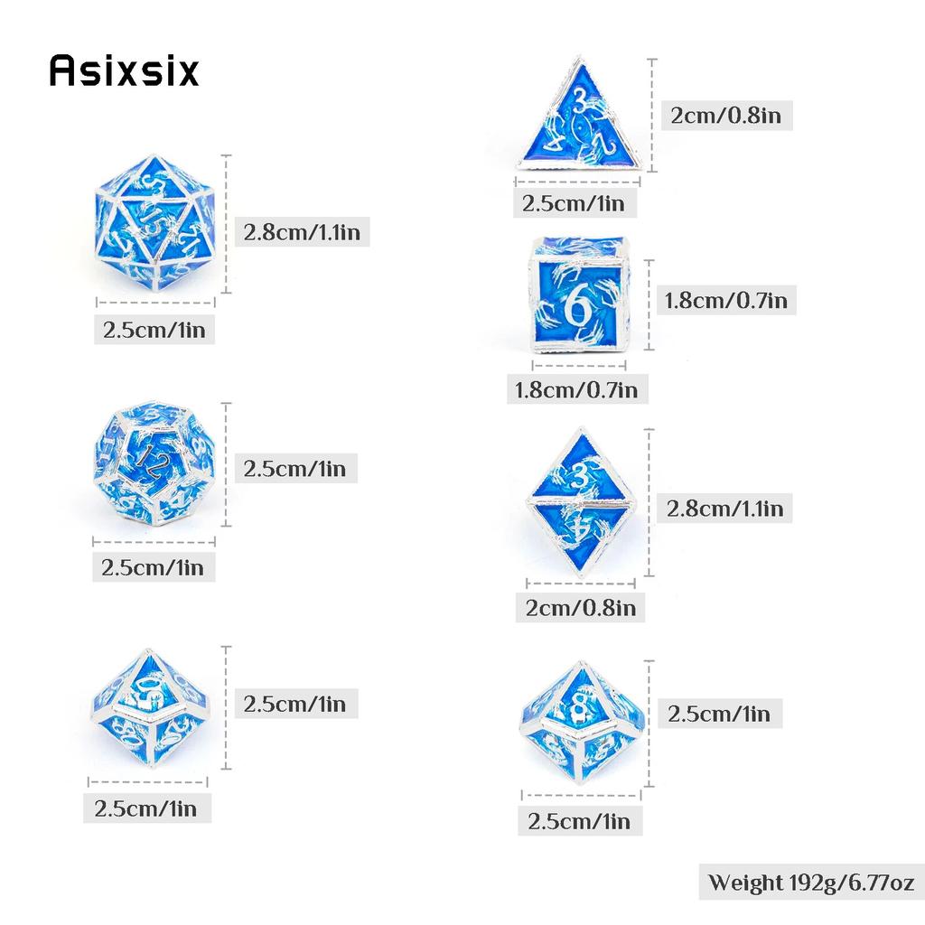 7 Pcs Silver Blue Hand Metal Dice Solid Metal Polyhedral Dice Set Suitable for Role-Playing RPG  Board Game Card Game