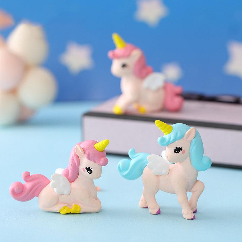 4Pcs Cartoon Mini Unicorn Ornaments Unicorn Party Cake Decoration Gifts For Kids Girls Happy Rainbow Horse Birthday Party Decors
