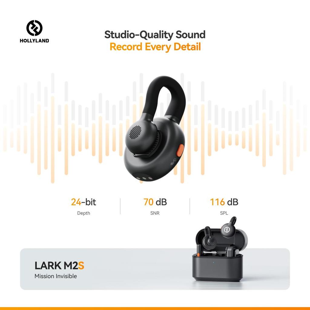 Hollyland Lark M2S Wireless Microphone with USB-C Plug for iPhoneand Android, Titanium Clip, Plug-and-Play, 300m Range, for Vlogging, YouTube