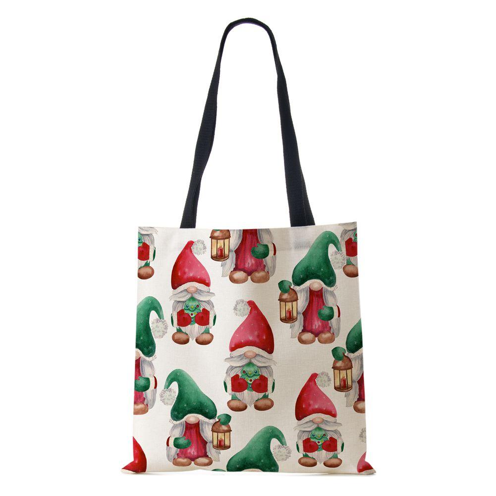 Рождественский Санта-Клаус Харадзюку Холщовая сумка-шоппер Рождественские носки Подарок Многоразовая сумка через плечо Большая вместимость Складная сумка-тоут Сумка KTY