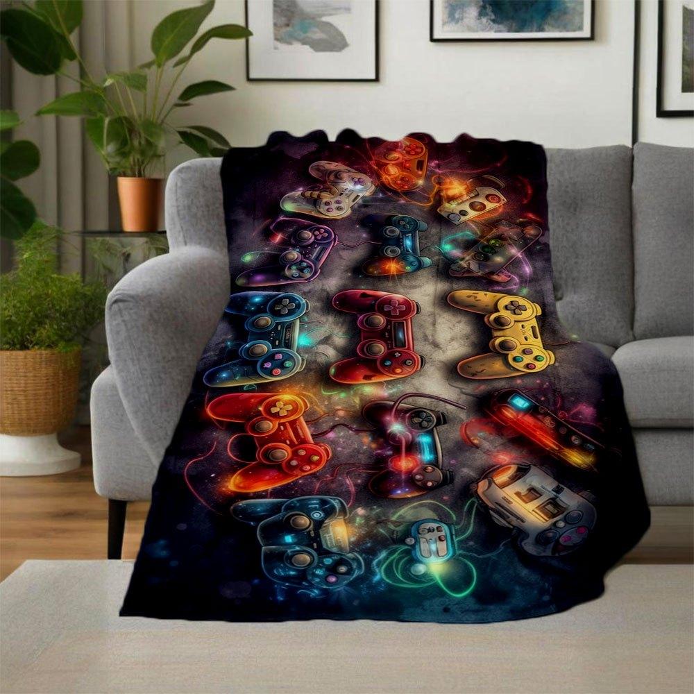 "Vibrant Gaming Controllers Wall Art Decor"Blanket Flannel Throw Blanket for Sofa, Bed, Travel, Camping, Office, Couch, Chair, And Bed Gift