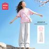 MINISO Girls' 2026 Summer Cotton Casual Short Sleeve & Pants Set
