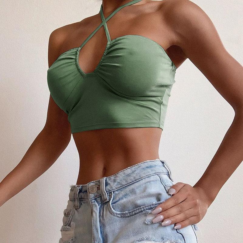 Sexy Solid Lace Up Bow Halter Ruched Crop Top Fashion Sleeveless Backless Tube Tops Female Streetwear TopsNew Women