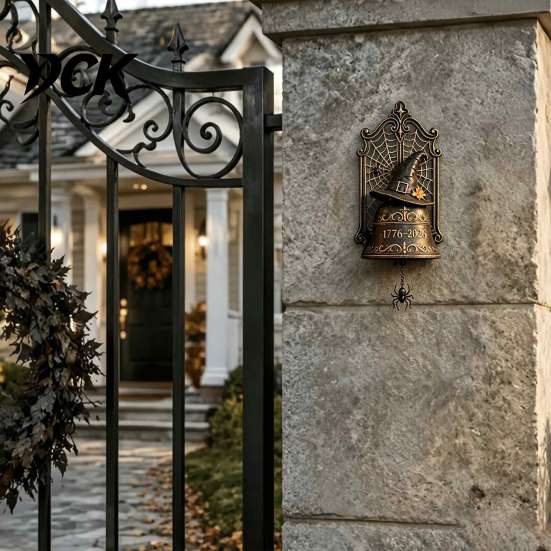 Mysterious Holiday Party Supplies Halloween Witch Hat Bell Wall Decor, 3D Vintage Resin Door Bell, Decoration Gothic Home Decor for Front Porch Garden