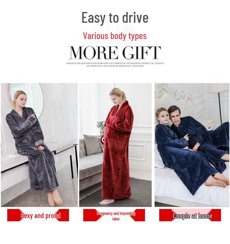 Фланелевый халат для пар: Утолщенная, Удлиненная, Большого размера ночная рубашка для мужчин и женщин