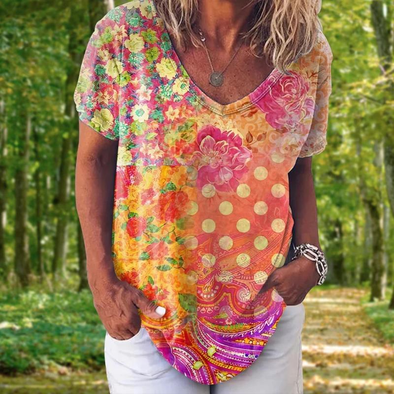 Модная женская футболка с 3d цветочным принтом, топы, футболки с v-образным вырезом и короткими рукавами, женская одежда, летняя футболка большого размера, женская одежда