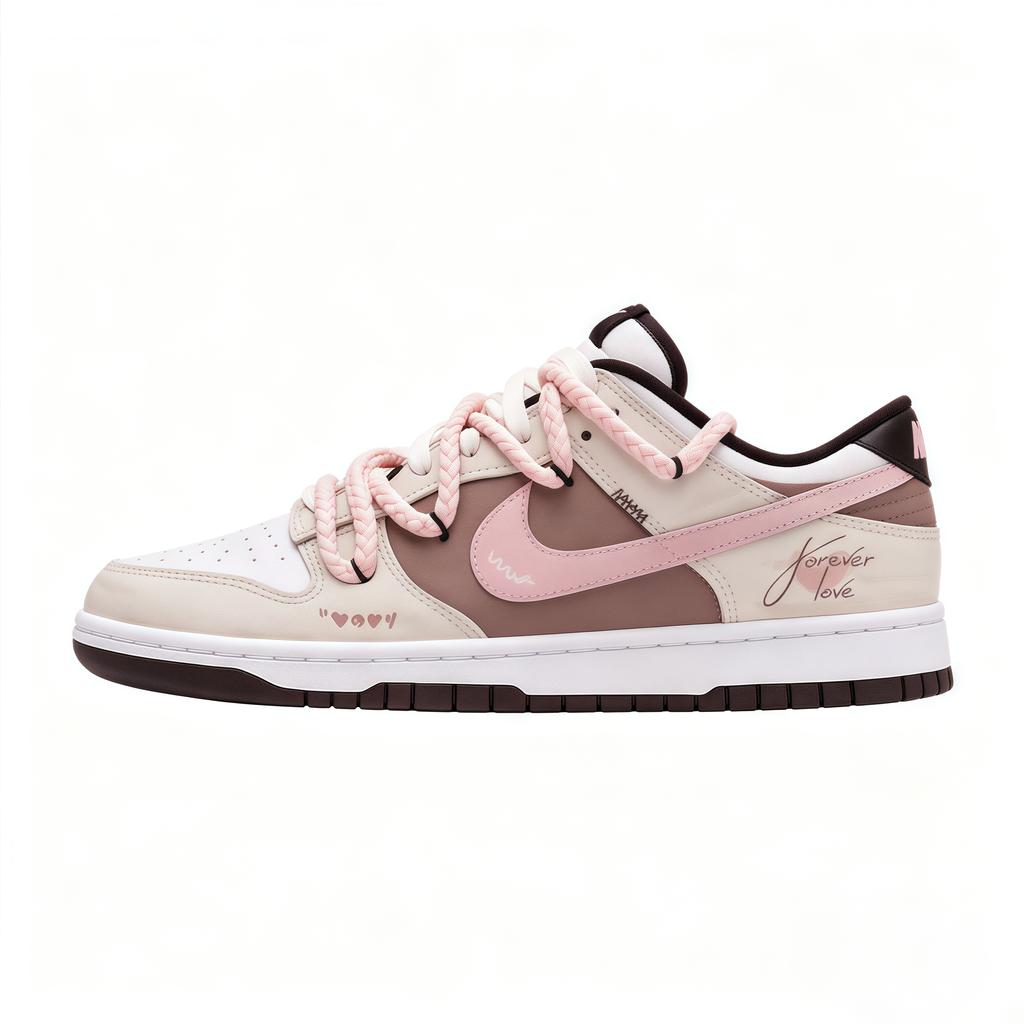 Nike Dunk Half Sugar Journal Leather Low top Skateboard Shoes Women's Pink Coffee CW1590-100(Team1096-)