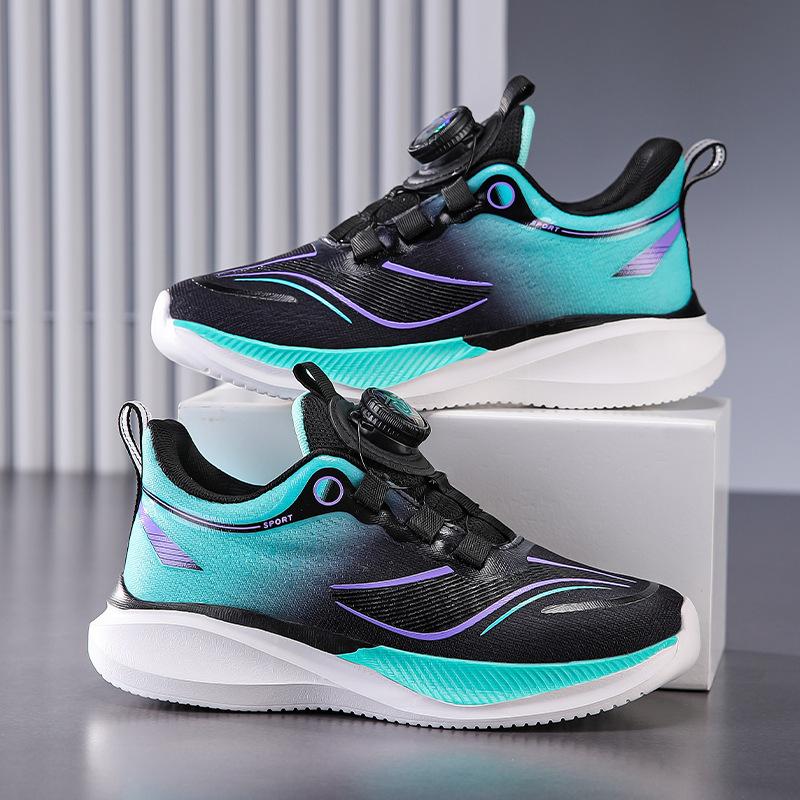 Children's Sports Shoes 2025 Autumn New Boys and Girls Middle-aged and Older Children Rotating Button Breathable Soft-soled Running Shoes