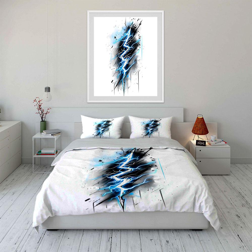 Electric blue lightning streaks. Bedding sets Duvet cover sets Duvet covers Pillowcases(1*Duvet Cover 2*Pillowcases without duvet insert)
