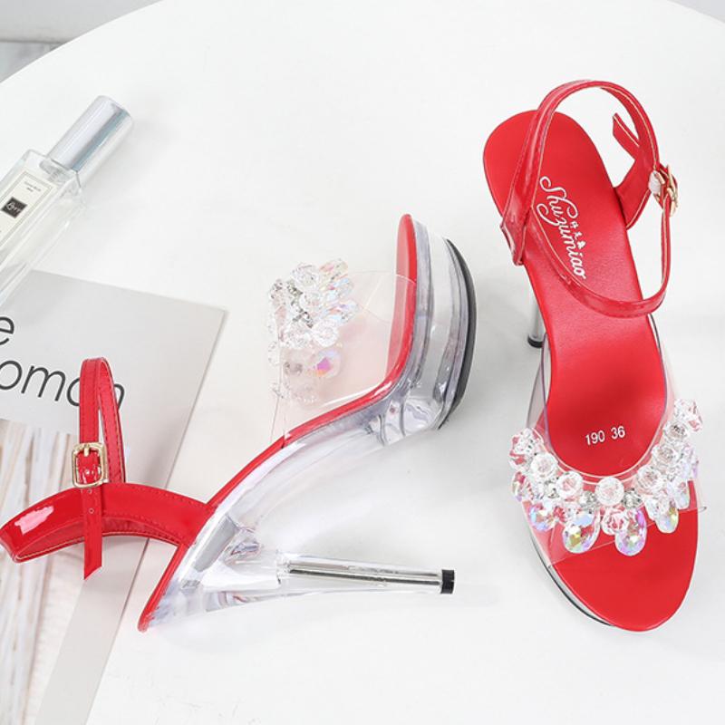 Woman Transparent Super High Heel Summer Female Waterproof Water Drill Sexy Fairy Stiletto Sandals 15cm Heel 5cm Platfrom LFD