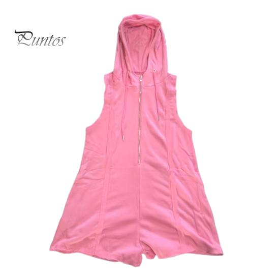 Women's Summer Short Jumpsuits Half Zip-up Sleeveless Hooded Jumpsuit Overalls Athletic One Piece Romper with Pockets