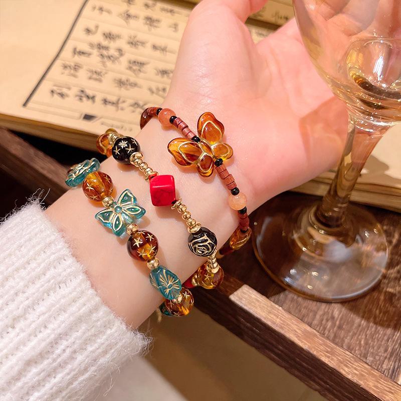 Винтажный браслет из золотистых стеклянных бусин в китайском стиле
