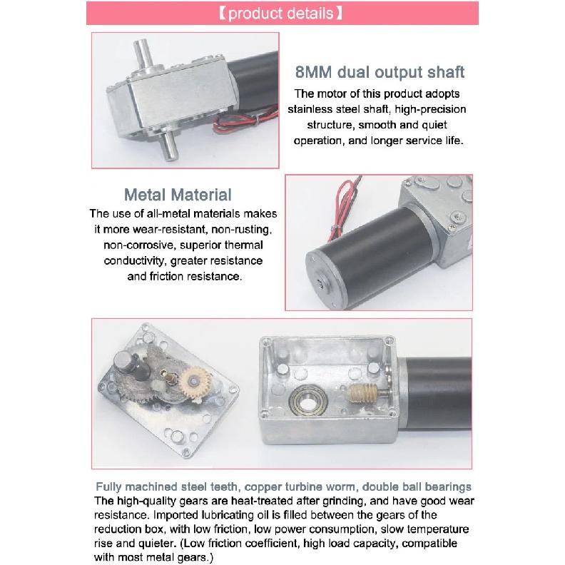Bringsmart двухвальный 33 мм длина 5840-31zy DC 12V 24V Червячный мотор-редуктор Самоблокирующийся 12-470 об/мин Редуктор Коробка передач Индивидуальный мотор